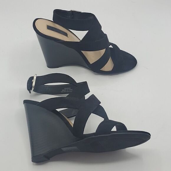 Forever 21 Black Strappy Wedges Size 7.5 - Picture 8 of 17